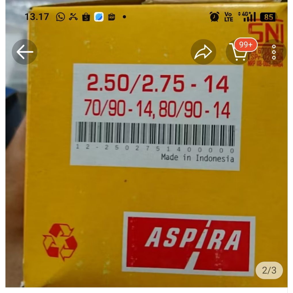 Ban Dalam Matic Ring 14 Aspira 250/275-14, semua motor Matic.