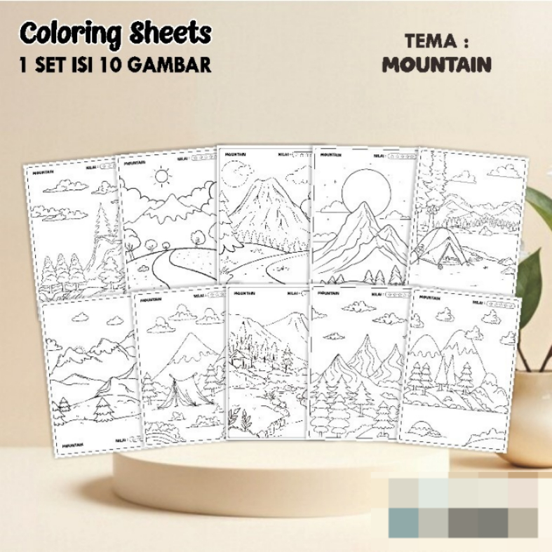 

KERTAS GAMBAR MEWARNAI TEMA MOUNTAIN A4 ISI 10 LEMBAR - COLORING SHEET FOR KIDS READY STOCK