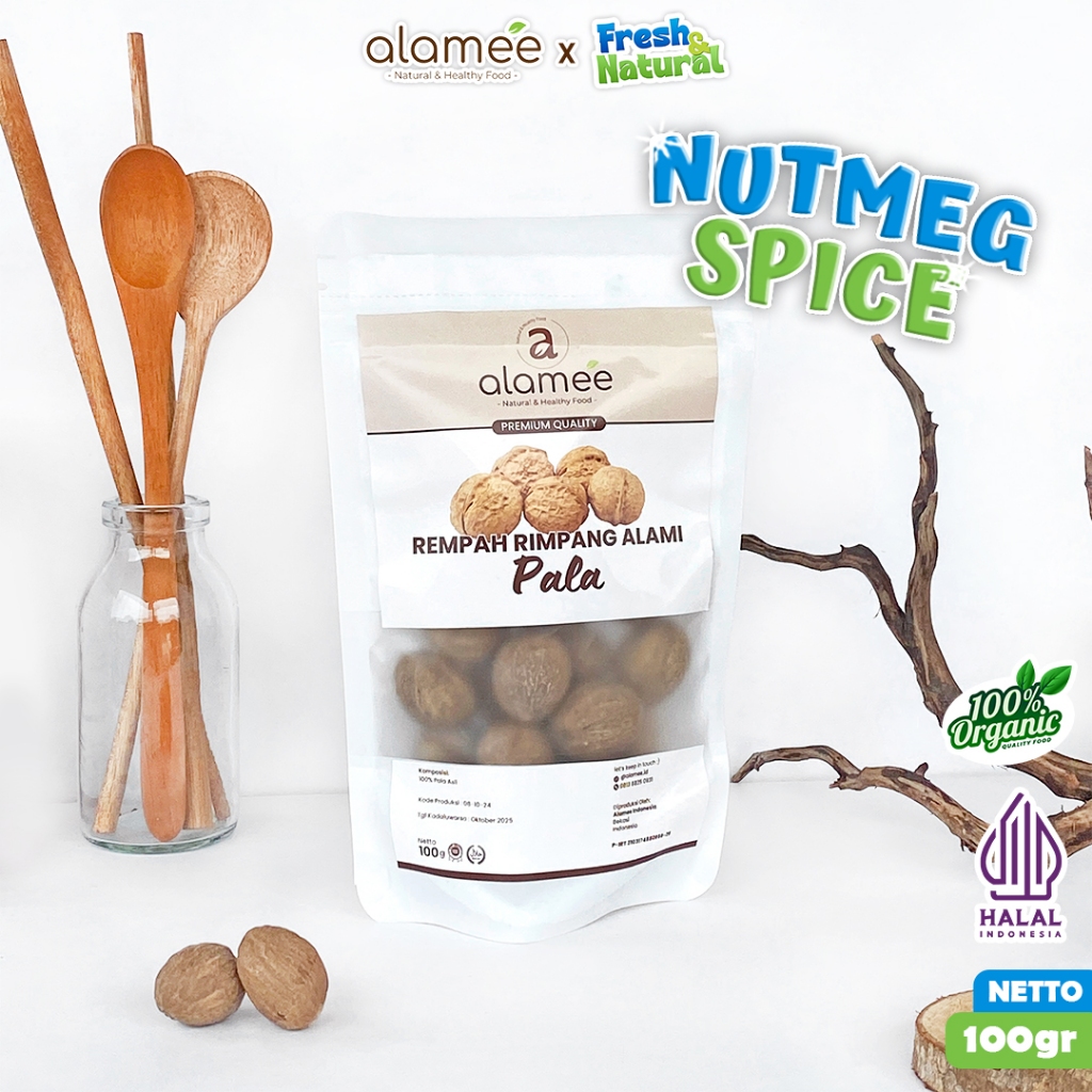 

ALAMEE Biji Pala Utuh Rempah Kering Nutmeg Whole Rimpang Organik Alami Bumbu Seasoning Masakan 100gr fresh and natural