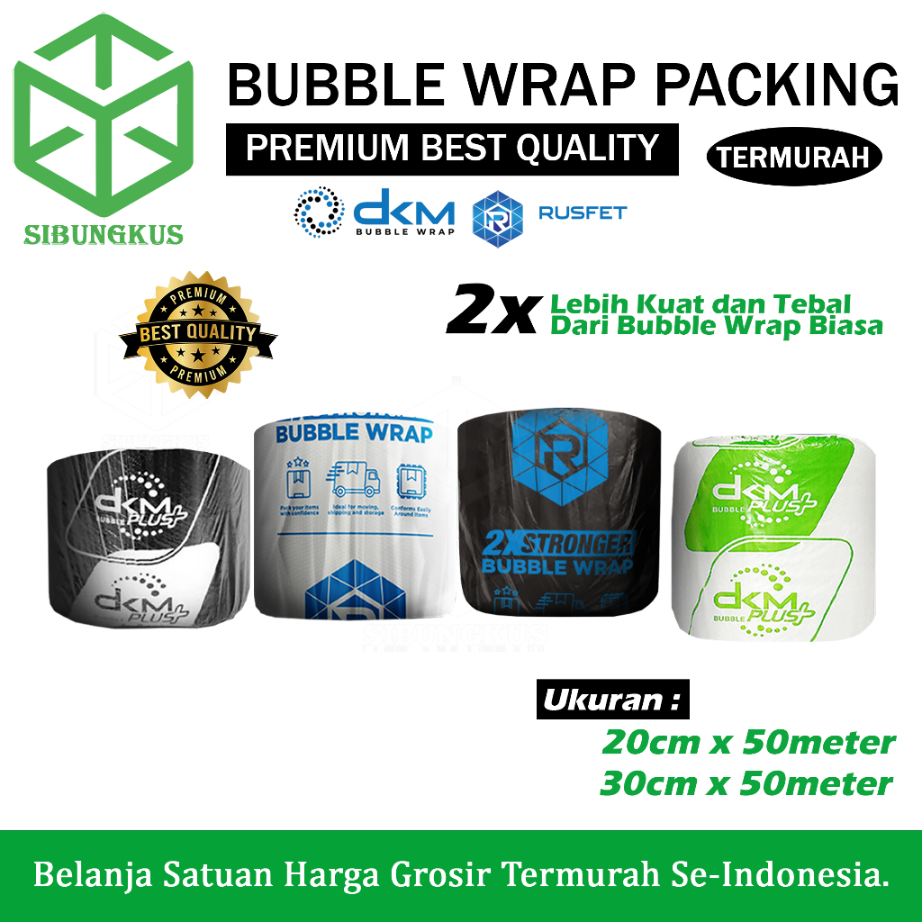 

Plastik Bubble Wrap DKM Potongan 30cm 20cm x Panjang 50meter Bubblewrap Warna Putih Bening & Hitam