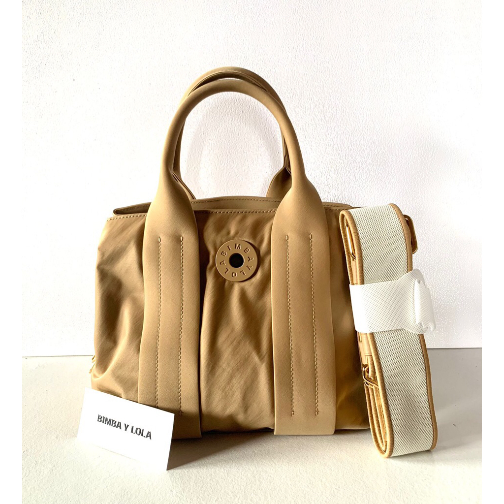 Tas Branded Satchel Shopper Bag Tan Nylon