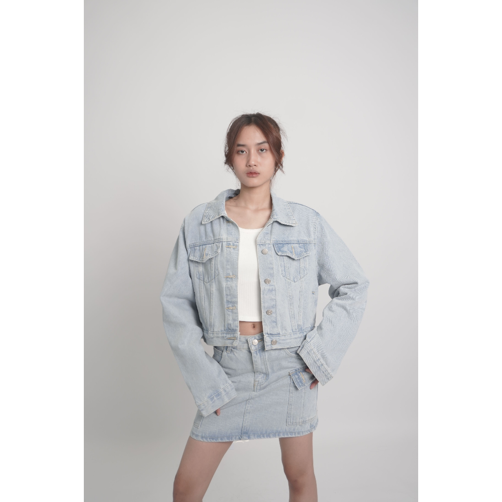 Set Rok & Jaket Jeans Wanita - Model Cargo Pocket