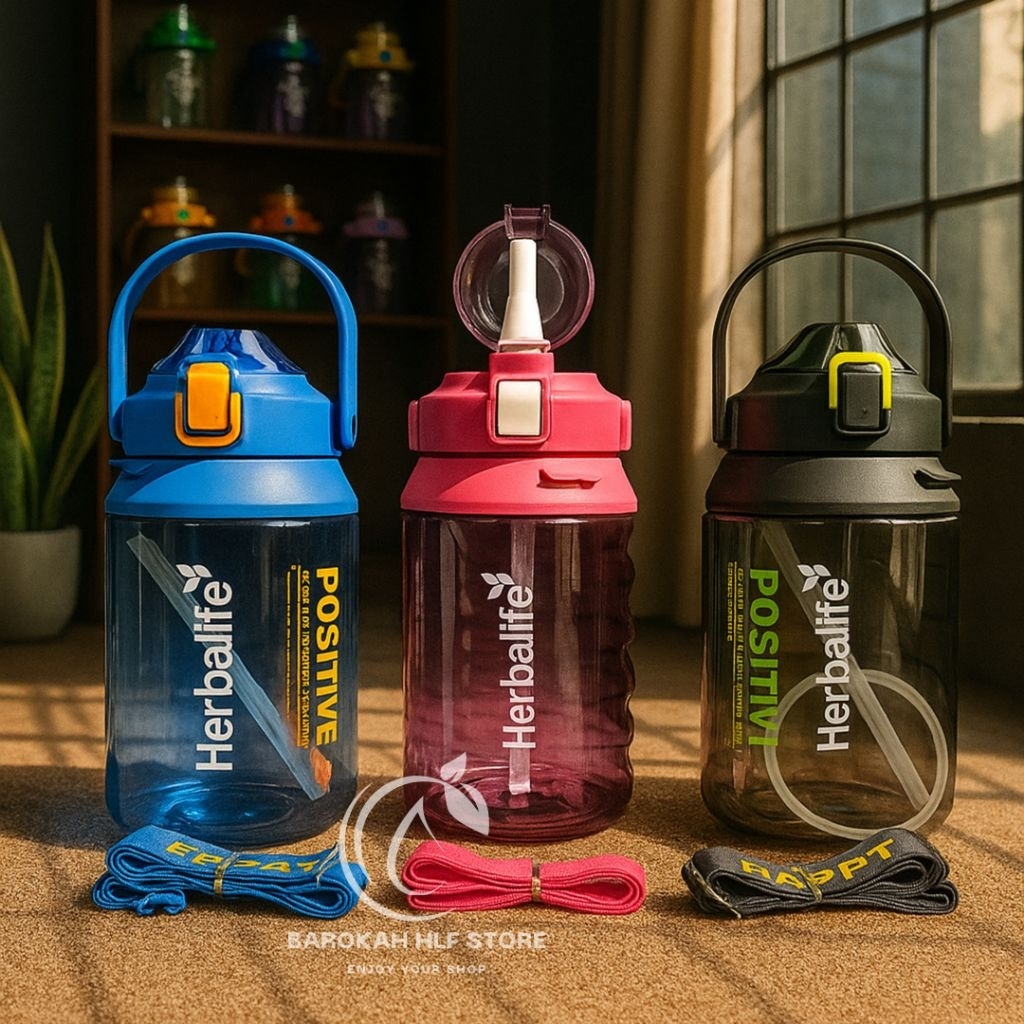 Botol Air Minum HLF 2 Liter Ada Sedotan, Gagang, dan Tali Panjang - Botol Minum Viral - Botol Minum 