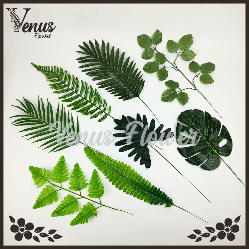 [1PCS] DAUN PALM DURI PILLOW LEATHER FERN JARI-JARI PLASTIK PAKIS PALEM - HIASAN DEKORASI ARTIFICIAL