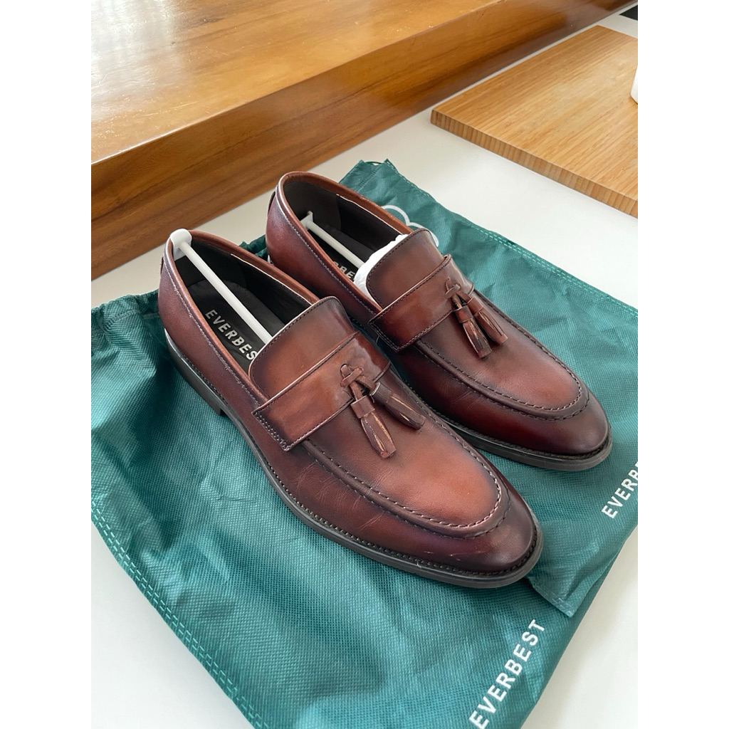 Sepatu Formal Second Preloved Everbest Man Shoes Tassel Kulit Coklat Leather Original Like New