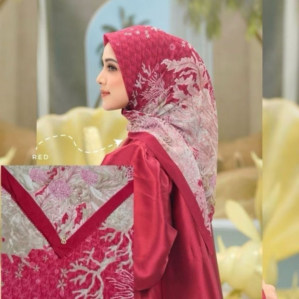 Segi Empat Buttonscarves Red Mermaid Merah Series