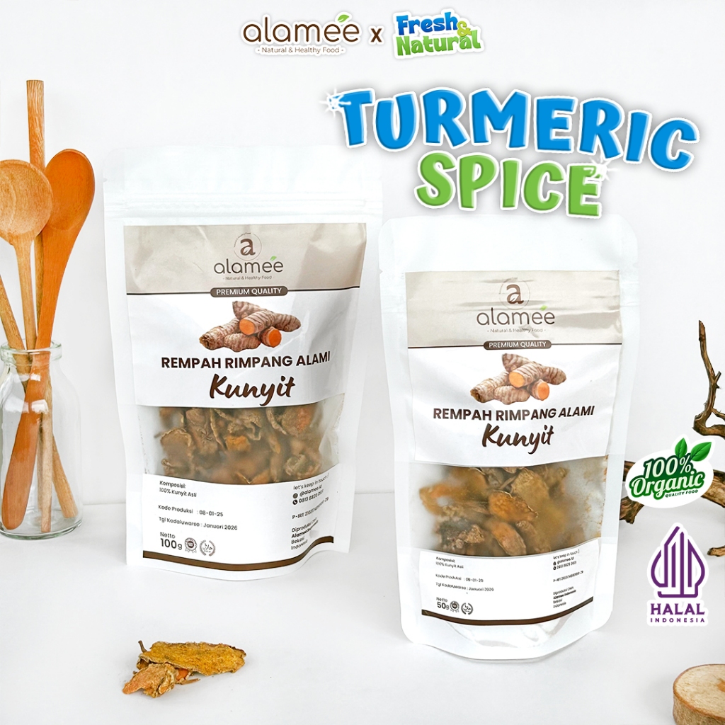 

ALAMEE Kunyit Kering Dried Turmeric Iris Rempah Rimpang Organik Alami Kunir Bumbu Seasoning 100gr fresh and natural