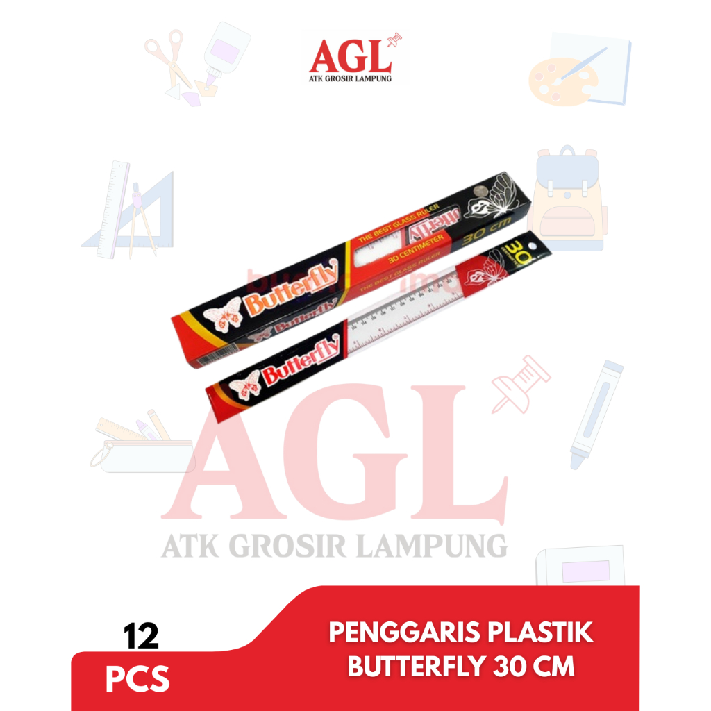 

BUTTERFLY - (12pcs) PENGGARIS PLASTIK 30CM BUTTERFLY BENING - 1 pack isi 12 pcs - Grosir