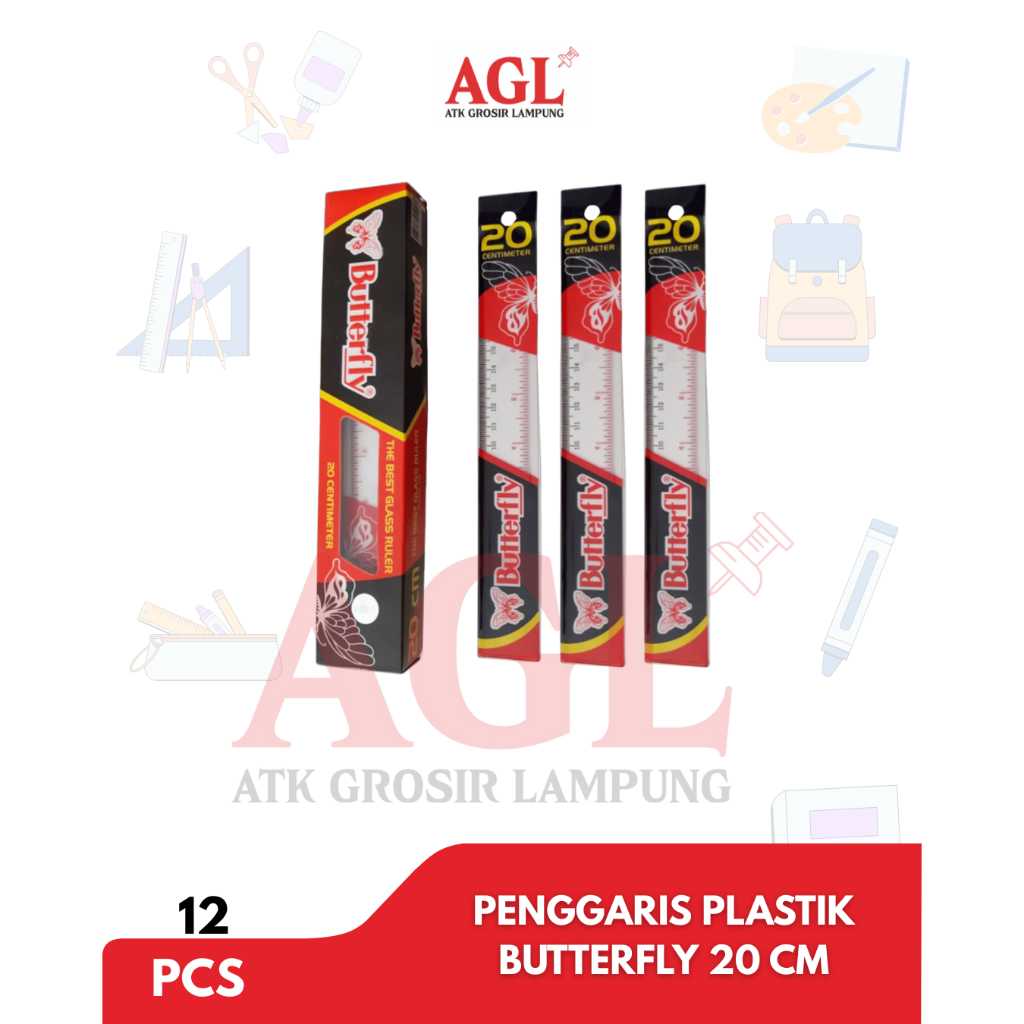 

BUTTERFLY - (12pcs) PENGGARIS PLASTIK 20CM BUTTERFLY BENING - 1 pack isi 12 pcs - grosir