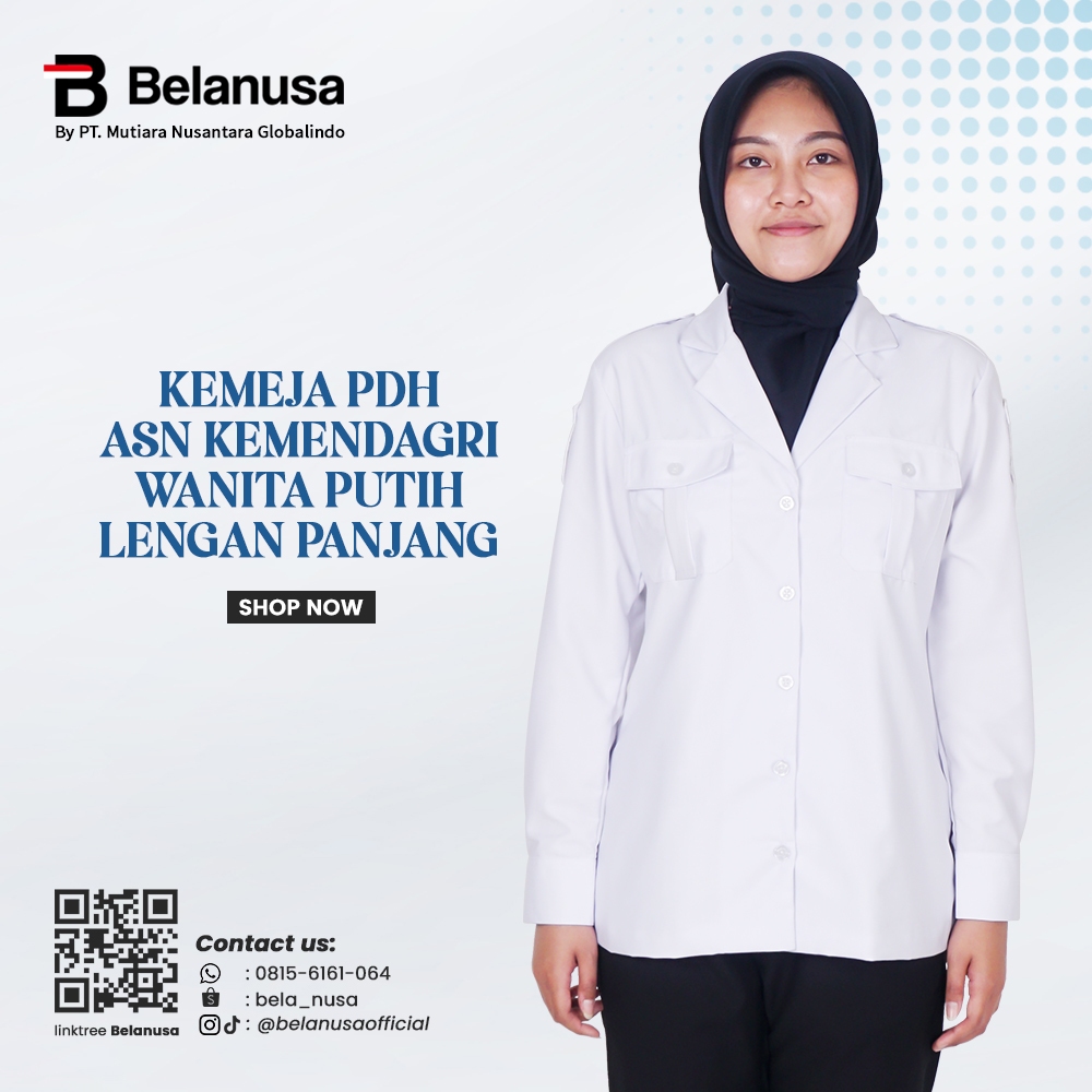Belanusa - Kemeja Seragam PDH Putih Wanita (Atasan Saja) Kemendagri ASN Pemda PNS Guru | Baju Dinas 