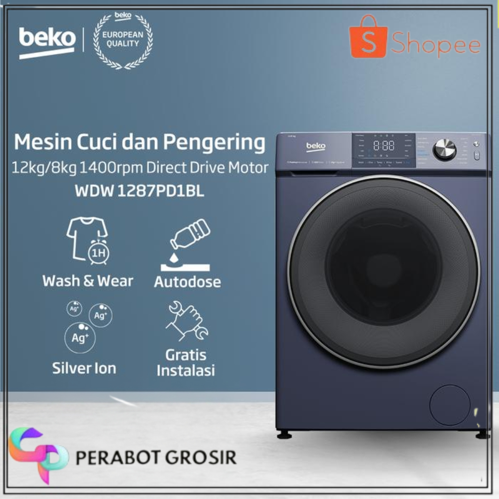 Beko Mesin Cuci + Pengering 12kg/8kg WDW1287PD1BL - Front Load Combo Washer Dryer