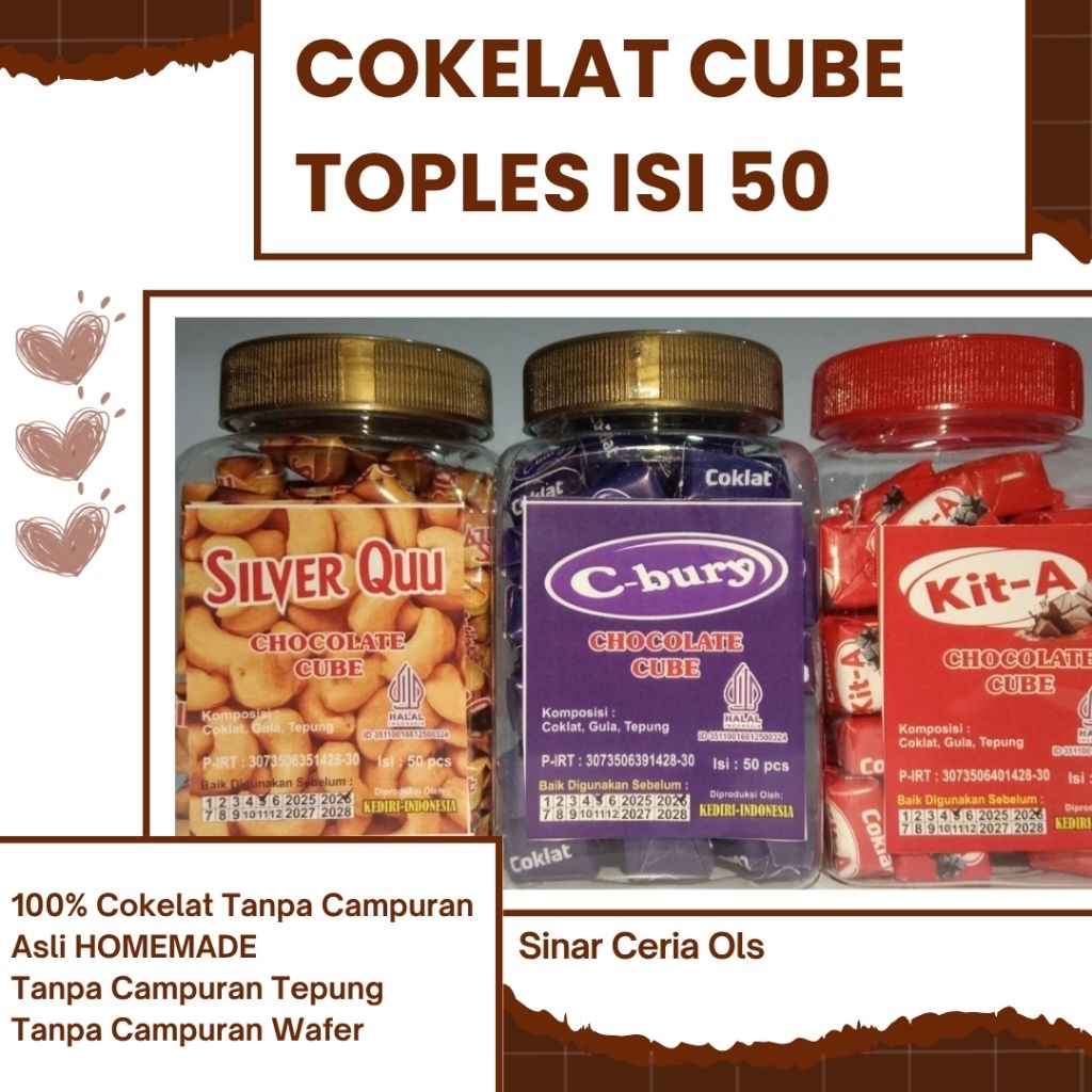 

Cokelat Cube Toples Isi 50 Pcs 6 Macam Varian