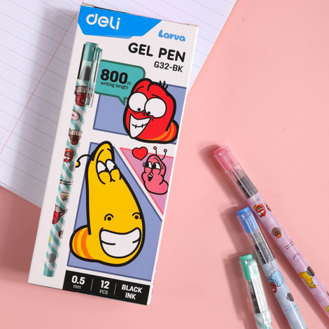 

pulpen gel deli larva G32-BK isi 12 pcs