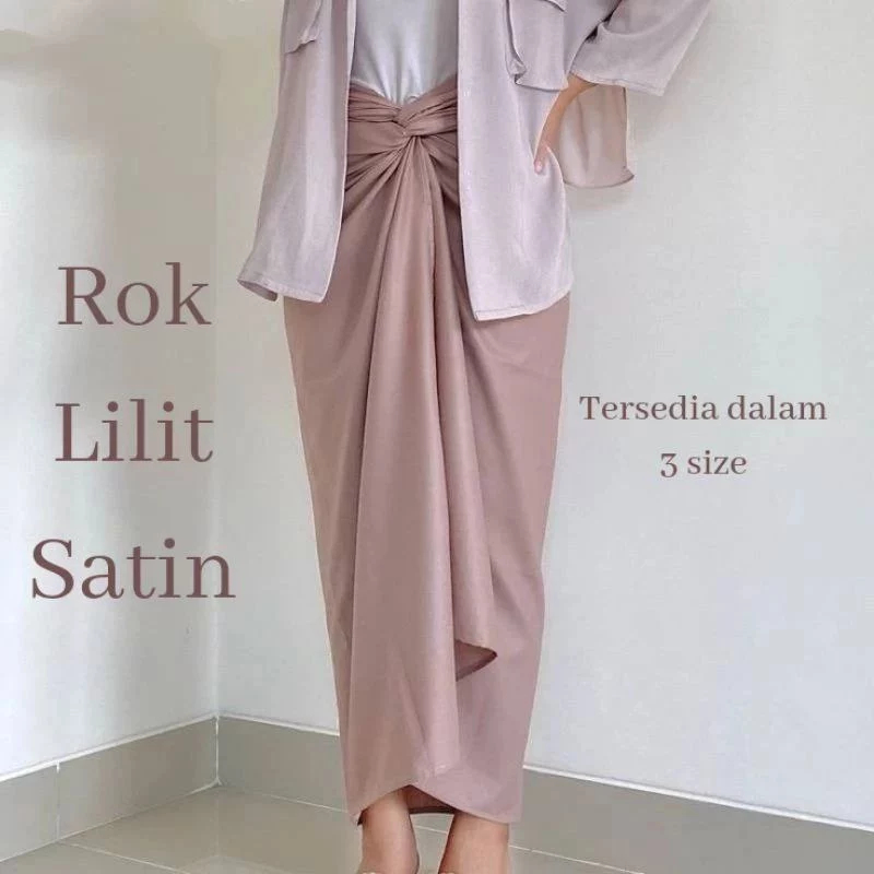 Rok Lilit Polos Satin Silk Premium | rok lilit Plisket - Rok Kondangan Casual Formal