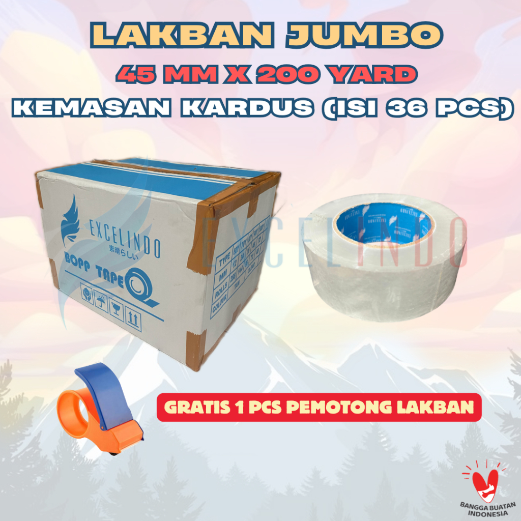 

(1 DUS/54 PCS) Excelindo Lakban OPP 45mm x 200 Yard REAL Bening/Coklat Lem Rekat Tidak Gampang Putus