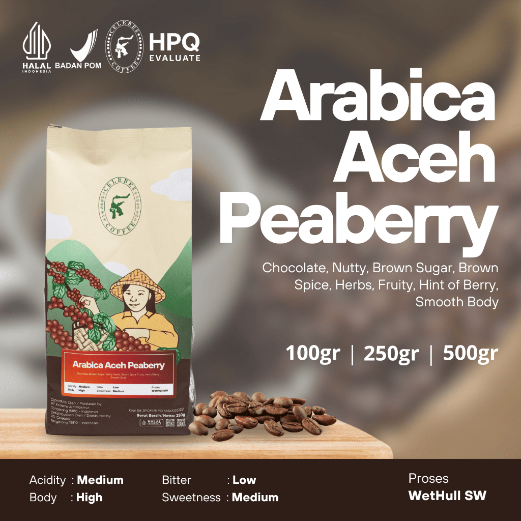 

CELEBES COFFEE - Kopi Arabika / Arabica Aceh Gayo Peaberry - 100gr / 250gr / 500gr - Biji / Bean