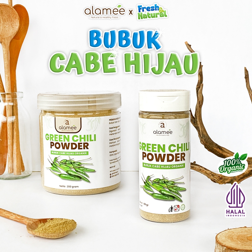 

ALAMEE Bubuk Cabe Hijau Green Chili Seasoning Powder Bumbu Masakan Dapur Murni Tampa Campuran 200gr fresh and natural