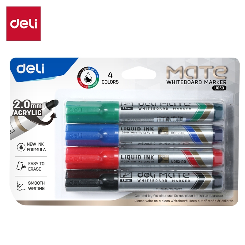 

Deli Whiteboard Marker / Set Spidol Papan Tulis Tinta Bisa Dihapus Isi 4 pcs Tip 2.0 mm U053