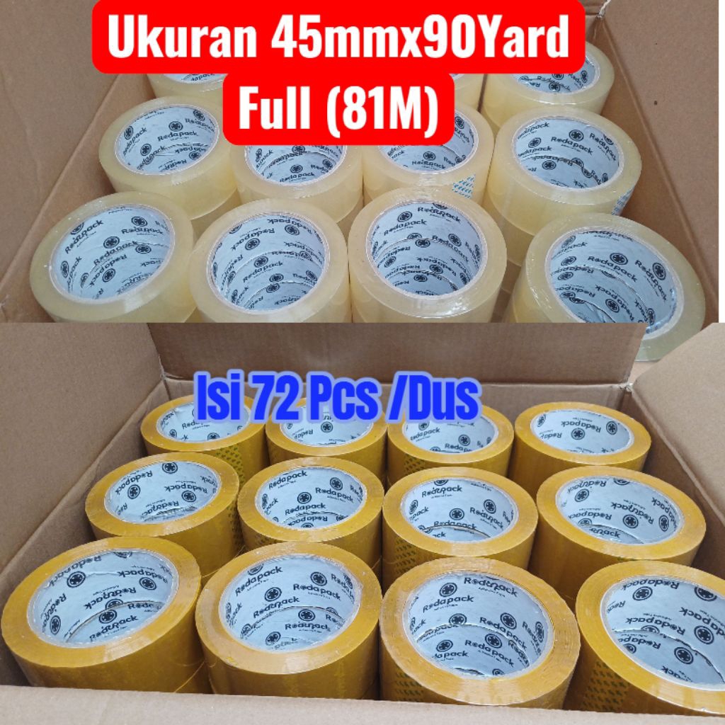 

Lakban Bening/Coklat Ukuran 45mmx90yard Full (81M) Roda Pack