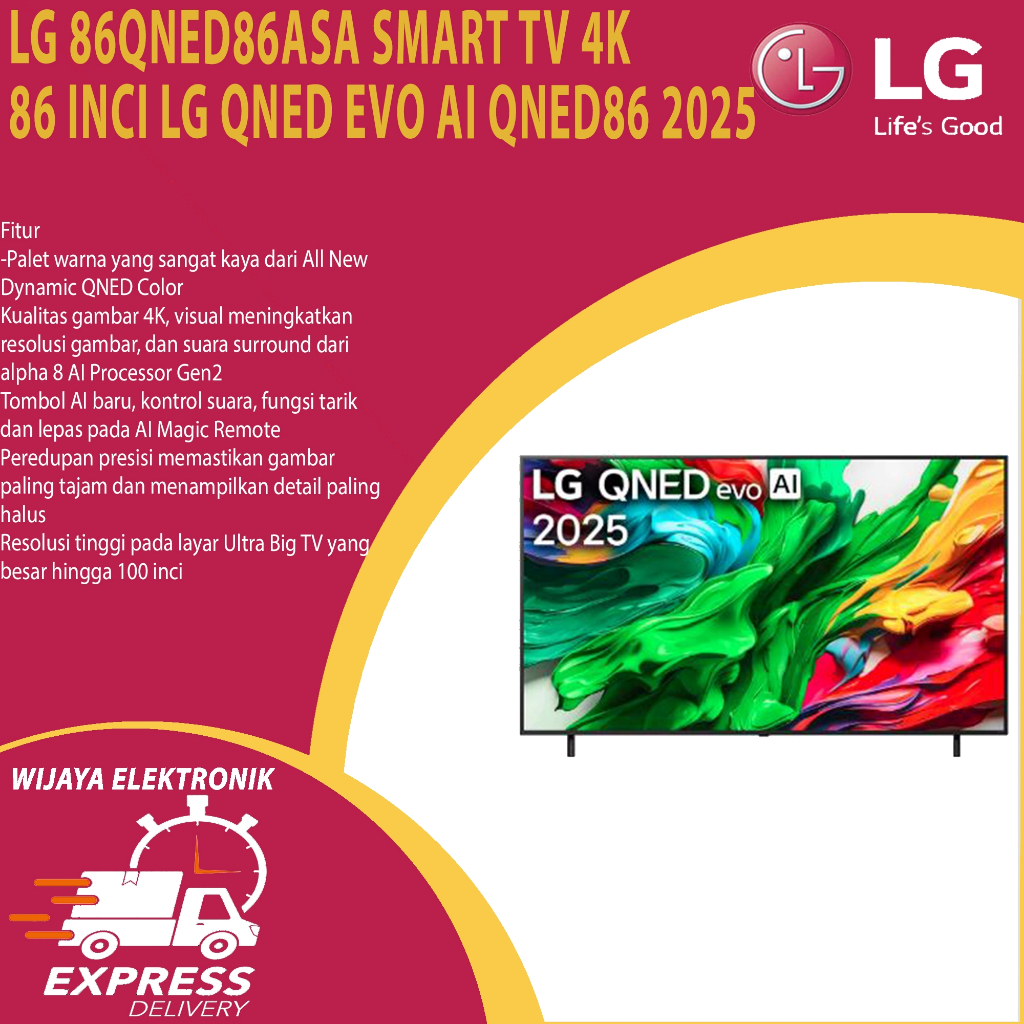 LG 86QNED86ASA Smart TV 4K 86 inci LG QNED evo AI QNED86 2025 86QNED86