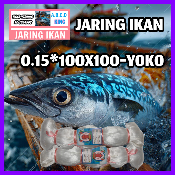 JARING IKAN 015 100X100 YOKO (MATA TEGAK) JARING IKAN COD / PUKAT 0.15 / JARING SENAR 015 / JARING 3