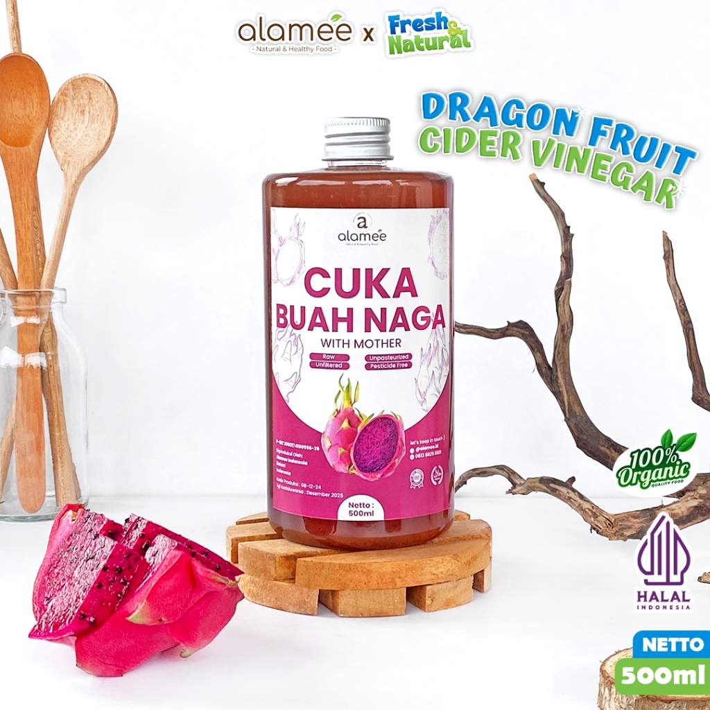 

ALAMEE Cuka Buah Naga Organik Dragon Fruit Cider Vinegar With Mother Fermentasi Probiotik 500ml fresh and natural