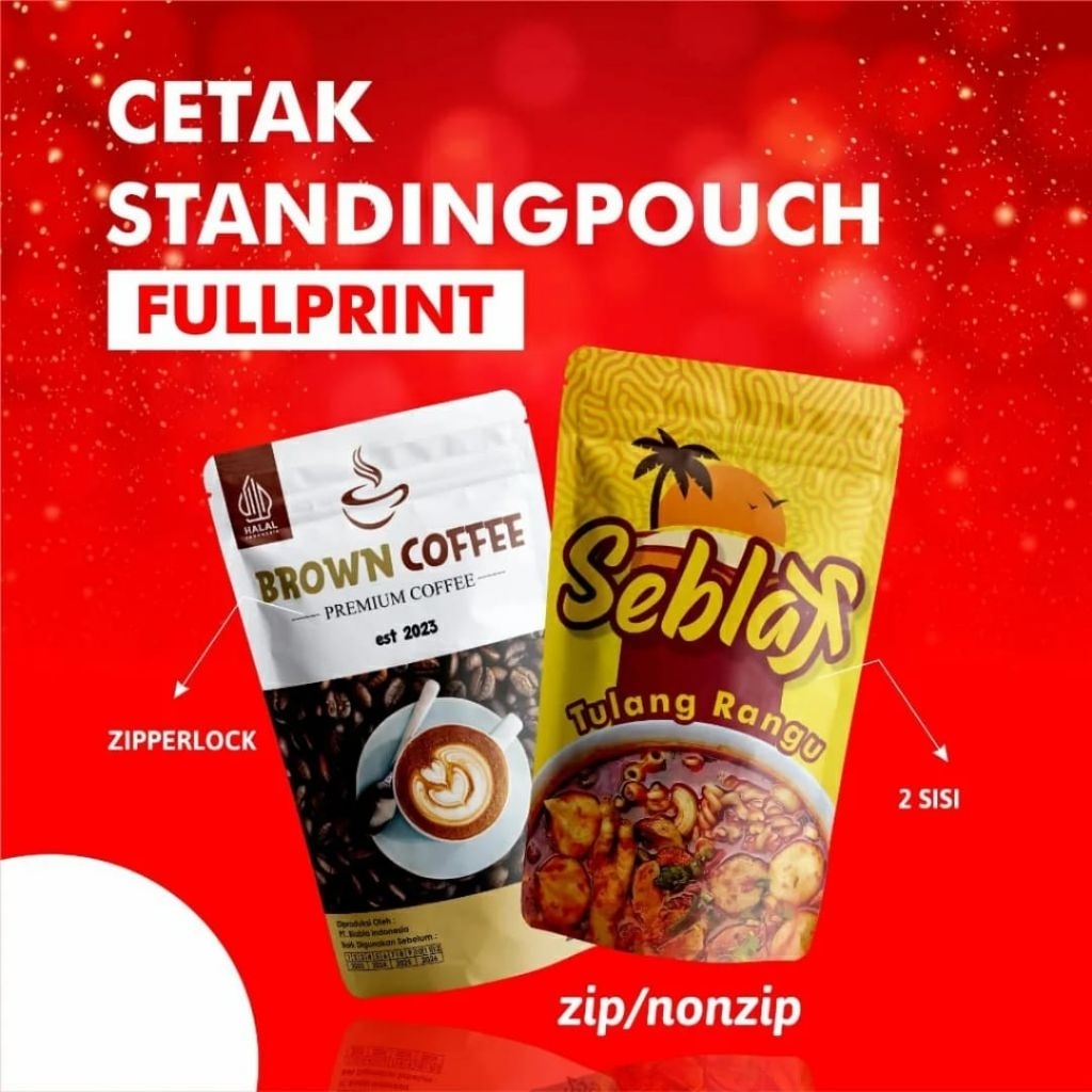 CETAK KEMASAN STANDING POUCH FULL PRINT NON ZIPER