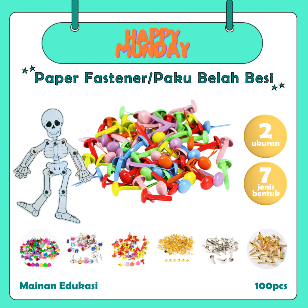 

HappyMunday Paku Belah Besi Pengikat Kertas Warna Warni Gold Silver / Paper Fastener Colorful Gold Silver