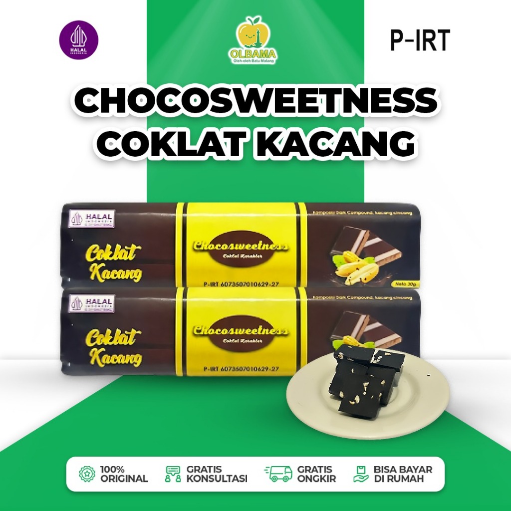 

Coklat Kacang Bar Chocosweetness Premium Oleh Oleh Kahs Batu Malang | Camilan Cokelat Batang Manis