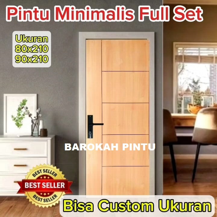CUSTOM Pintu rumah kayu minimalis & kusen aluminium plus kunci full set