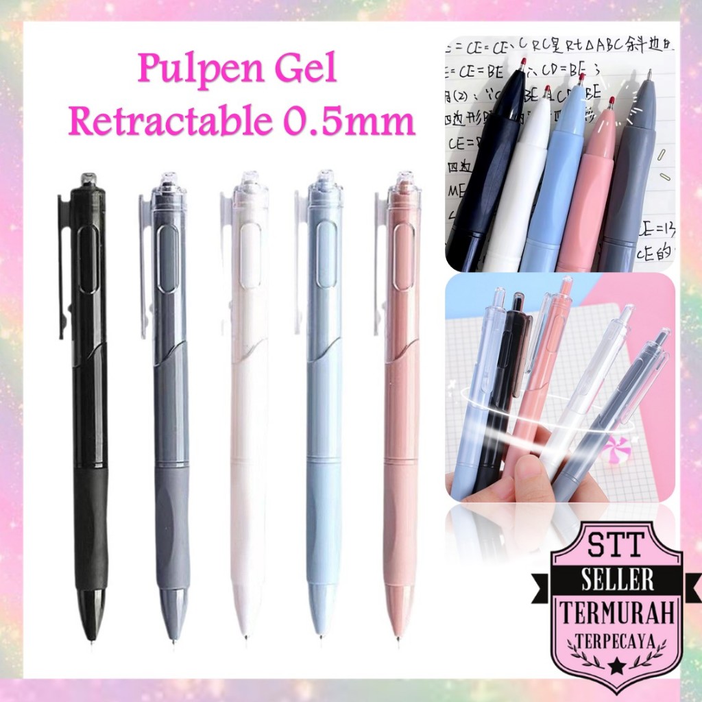 

STT Pulpen Gel Retractable 0.5mm Pena Cetekan Warna Polos Tinta Hitam Pena Aesthetic Cepat Kering Pen Tinta Gel Mekanik Ujung Lancip Bolpoin Cetek Alat Tulis Kantor Cute Ballpoint School Stationery ATK Murah