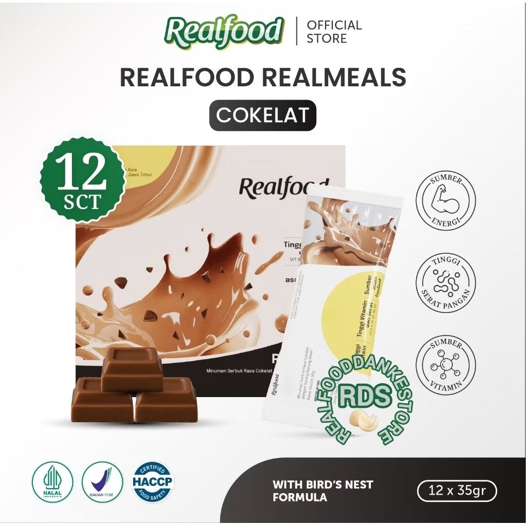 

Realfood Sporte Realmeals Protein Rasa Cokelat 12 Sct ( Minuman Sereal Formulasi Sarang Burung Walet ) RDS