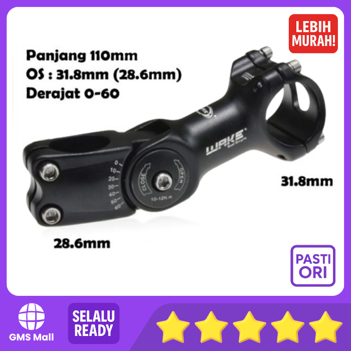 Stem Sepeda MTB Rise Adjustable 0-60 Derajat 110mm OS 31.8mm Wake