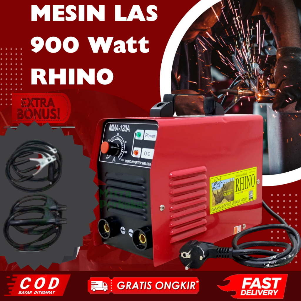 Rhino Mesin Las 900 watt Listrik Merah Travo 120 Ampere Inverter ORIGINAL GARANSI SEUMUR HIDUP