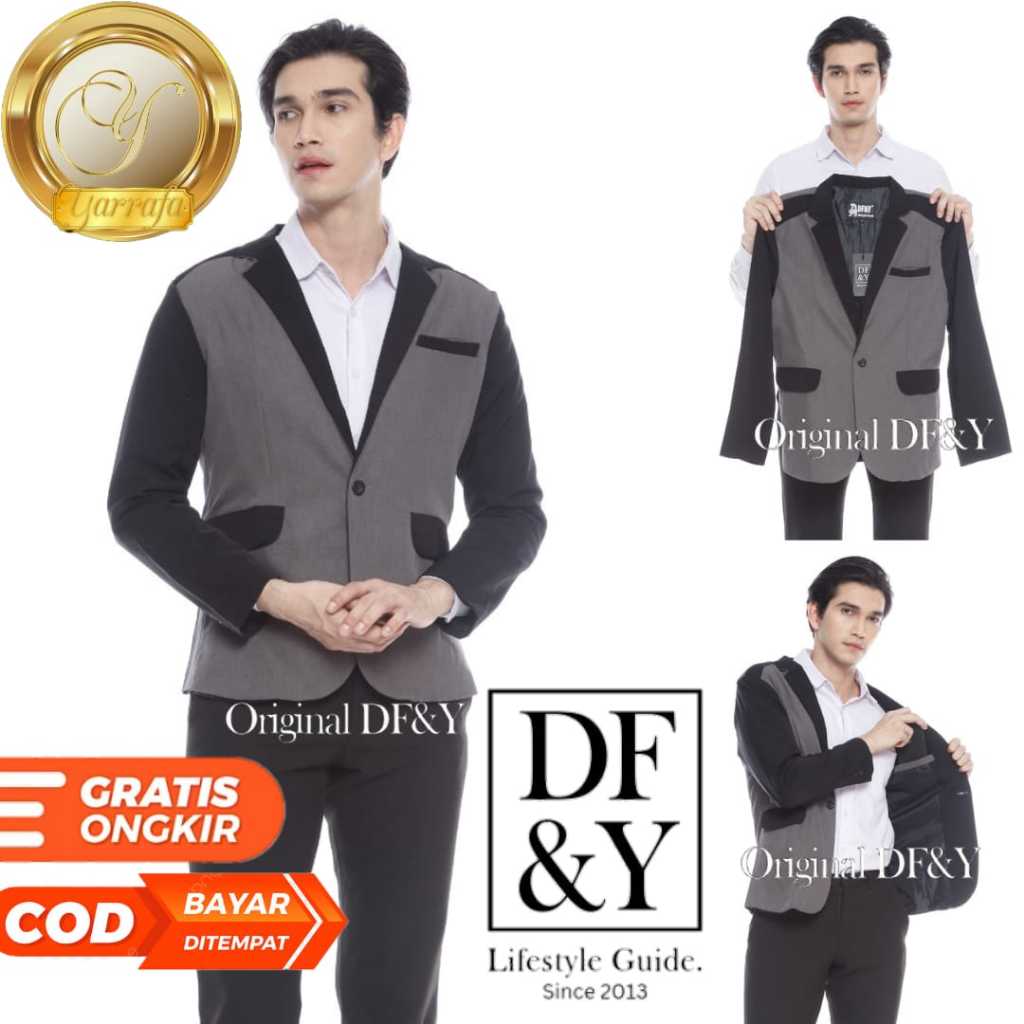 Yarrafa Jas Blazer Pria Casual Kombinasi DF&Y  Jas Blazer Kerja Kantor  Formal  Jas Style Korea Slim