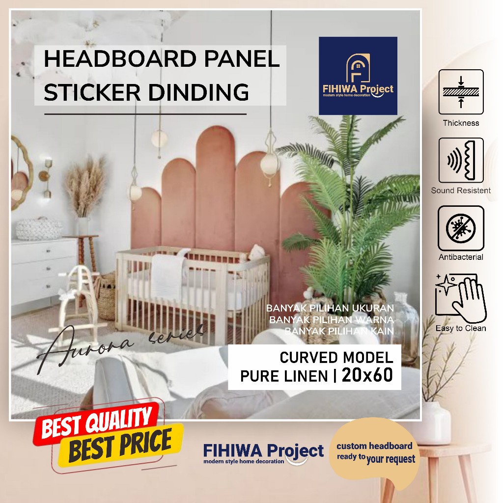 Fihiwa –  Headboard Kasur Tempel Stiker Cupcake Bludru 60x20cm Motif Aurora Series Headboard Bed Foa