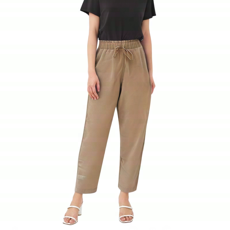 Baggy Pants Jumbo Celana Wanita Pinggang Elastis Tali Serut Aktif Bahan Linen Ziona Pants