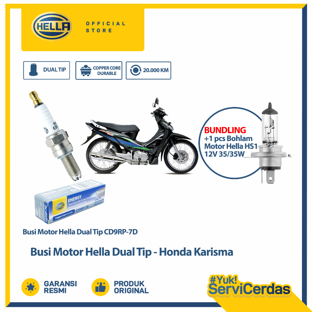 Busi Motor Honda Karisma Hella Dual Tip CD9RP-7D Bundling Bohlam Motor HS1 12V 35/35W PX43T - Lampu 