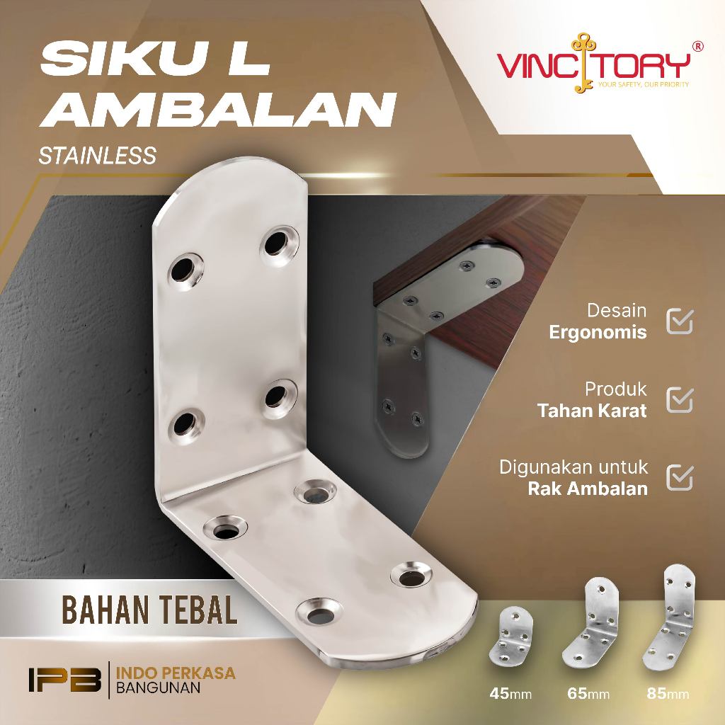 VINCITORY PLAT Siku L Stainless Tebal 2.2mm Model Lebar | Siku L Stainless Kuat Dan Tebal