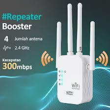 Penguat Sinyal Wifi Extender 300Mbps Jarak Jauh 4 Antena 2 LAN Port Repeater