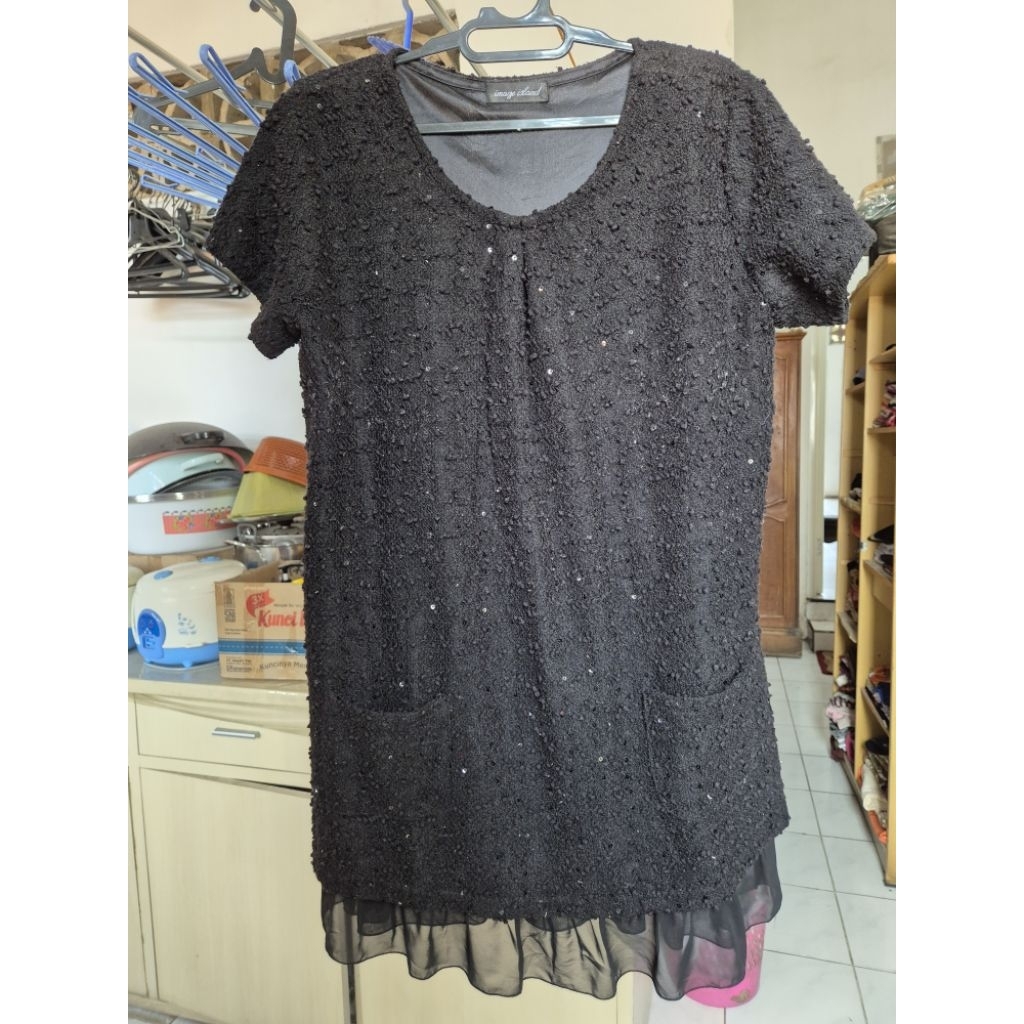 PRELOVED BAJU l Dress Wanita Hitam Polos Blink Payet Korean Style Merk Image Island Bekas/ Dress Hit