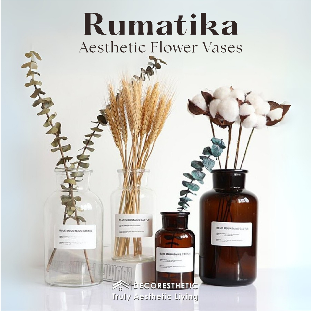Decoresthetic Rumatika Vas Bunga Botol Kaca Classy Aesthetic Cantik Meja Ruang Tamu Hias