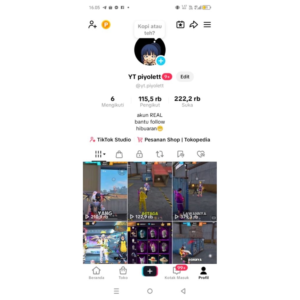 AKUN TIKTOK 100K FOLLOWERS REAL INDO