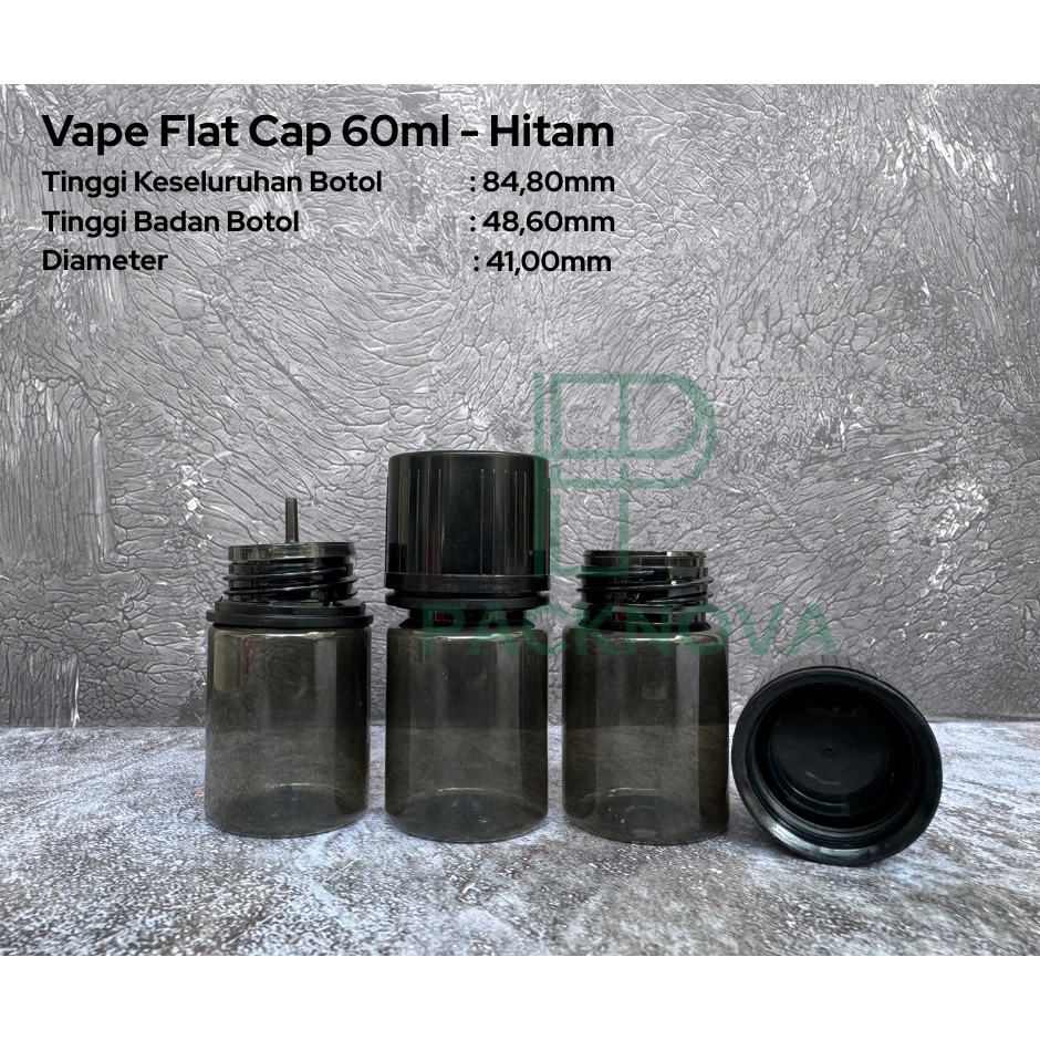 Botol Liquid Chubby 60ml V4 / Botol Kosong 60ml PET / Botol Essen Tutup Datar - Hitam Transparan