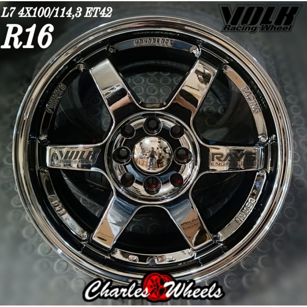 jual velg te37 r16 blackchrome 4x100 4x114,3