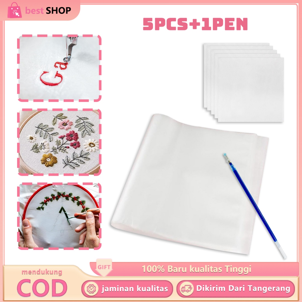 

5pcs Water Soluble Film Embroidery Kain Penyulam Lembut Yang Larut Dalam Air Untuk Bordir Mesin Manual