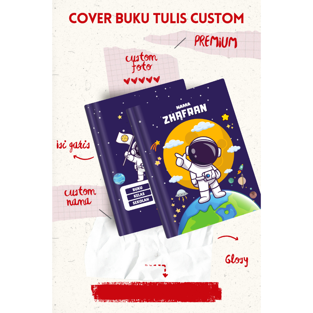 

5 Pcs Buku Tulis CUSTOM Nama, Sekolah, Mapel 38 Lembar Tema Kartun