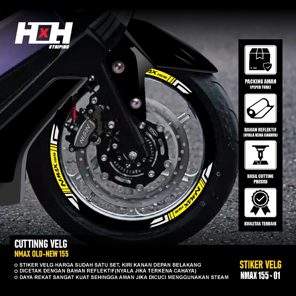 (COD) Cutting Sticker Velg yamaha Nmax 155 turbo connected Stiker Lis Variasi Ban velk nyala 01
