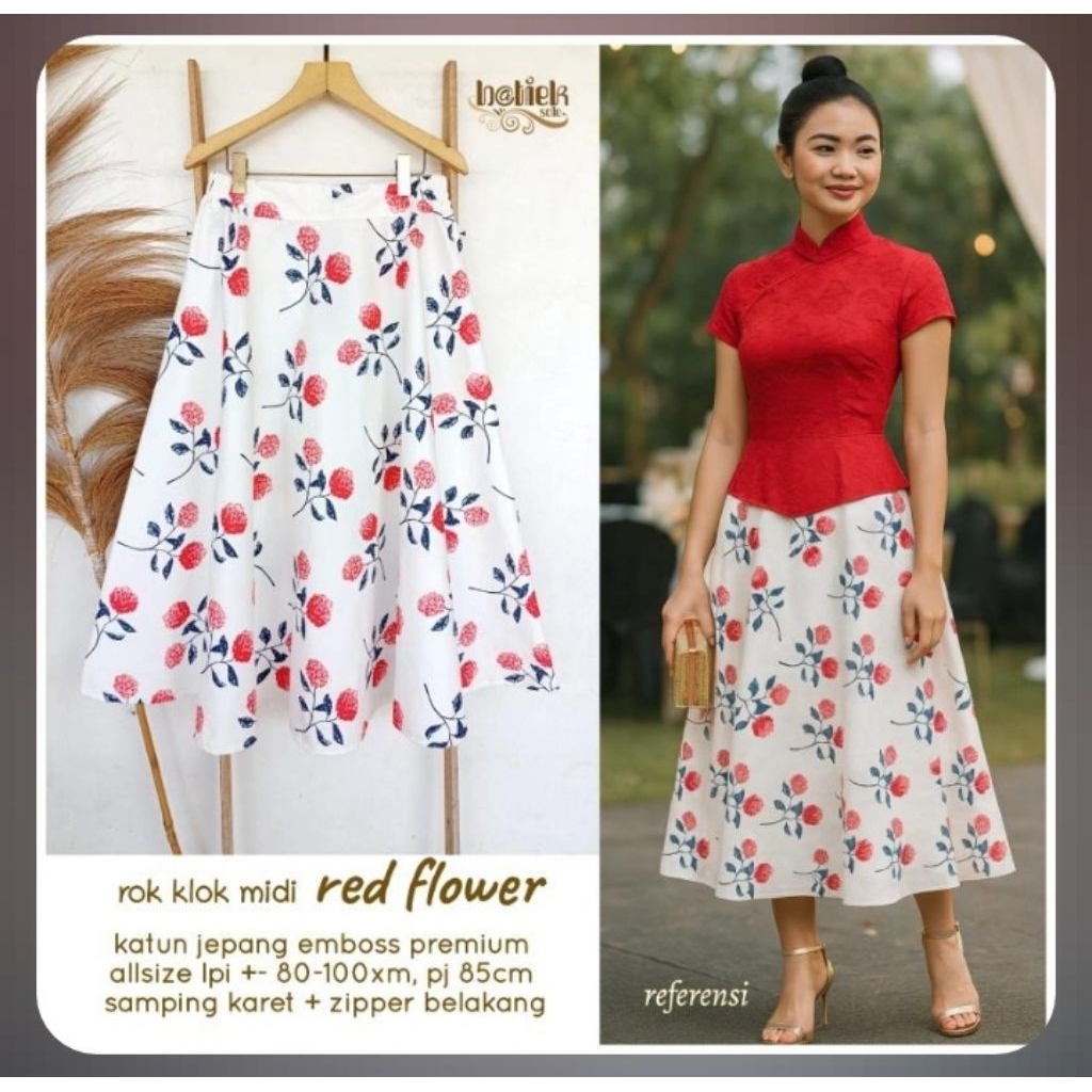 Rok Midi Katun  Motif Bunga