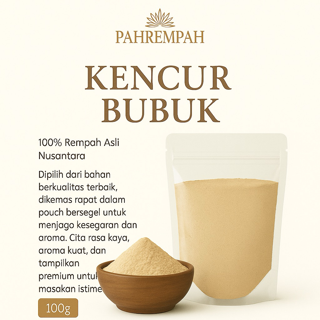 

PAHREMPAH - Kencur Bubuk Alami | Rempah Tradisional Tanpa Campuran - Siap Seduh & Masak